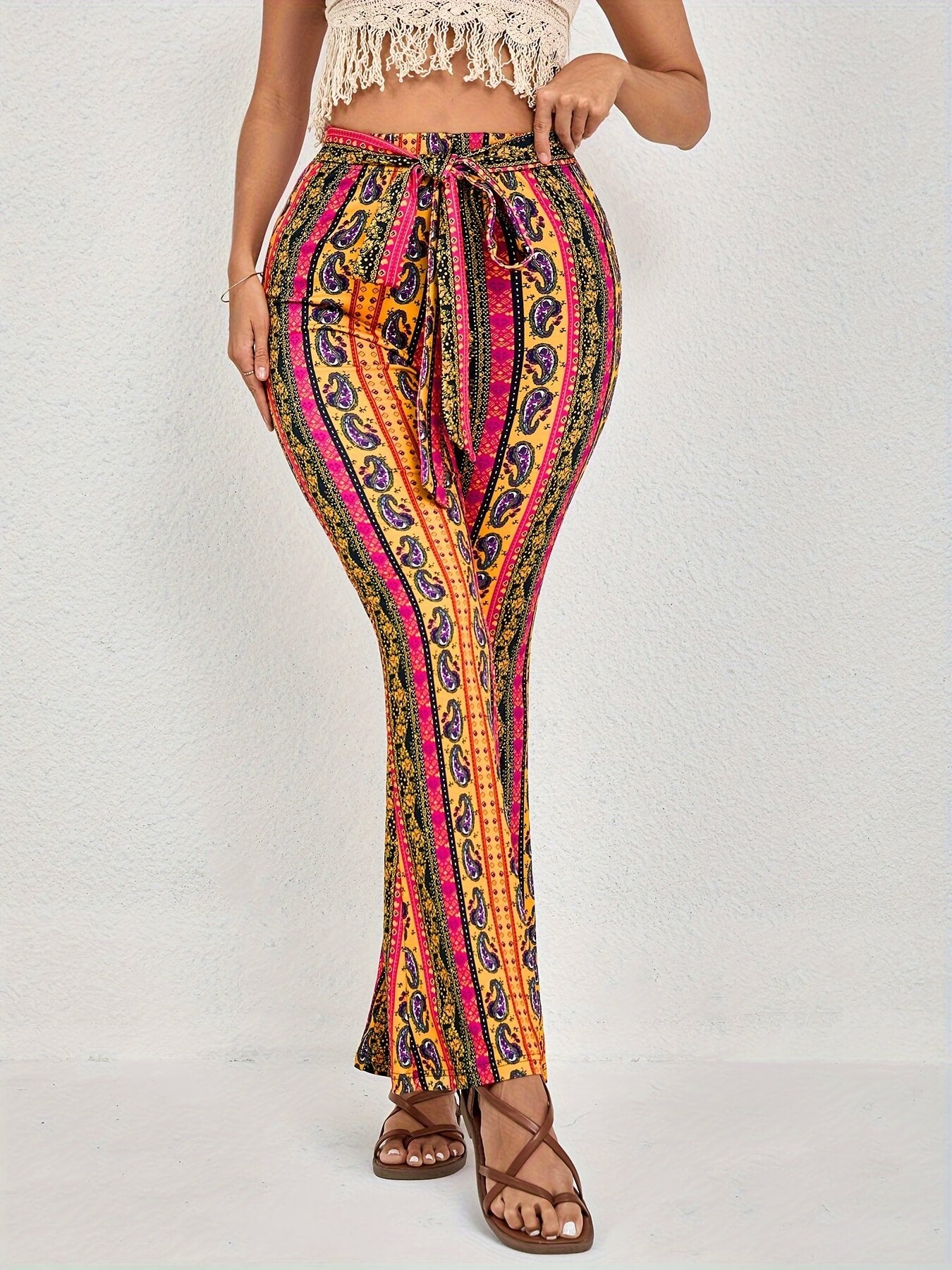 Vibrant Ethnic Paisley Print High Waist Forbidden Pants