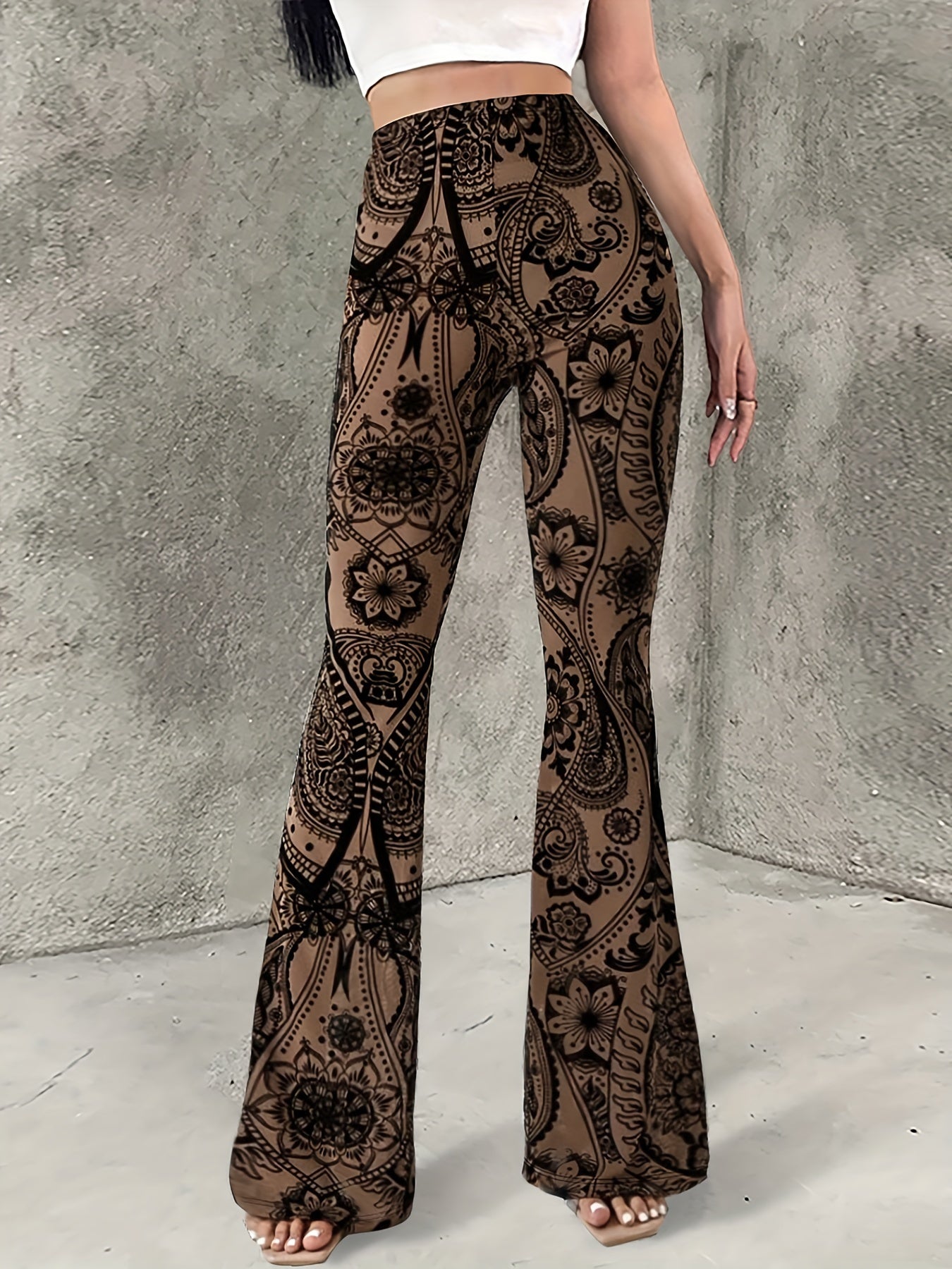 Floral Print Flare Leg Pants