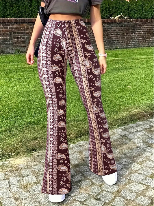 Paisley Print Slim Forbidden Pants in Coffee