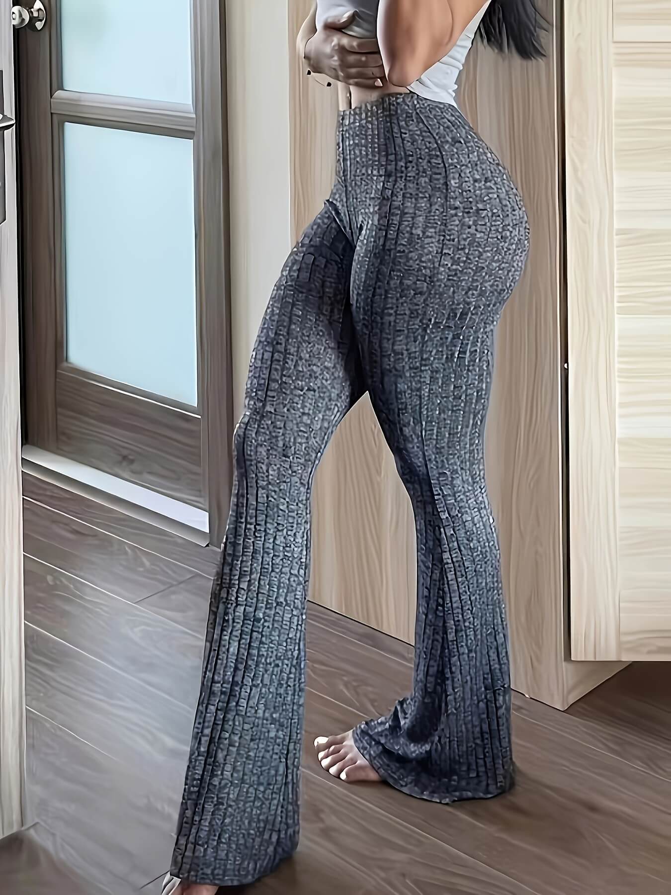 Ribbed Texture High Waist Forbidden Pants in Dark Grey