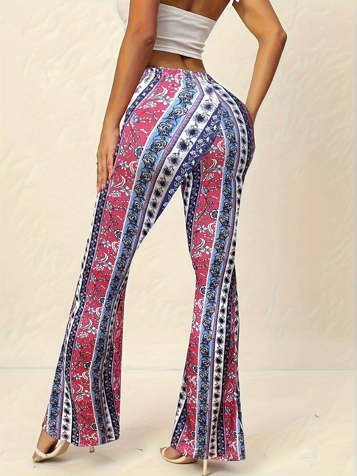 Vibrant Floral Print Flare Leg Pants